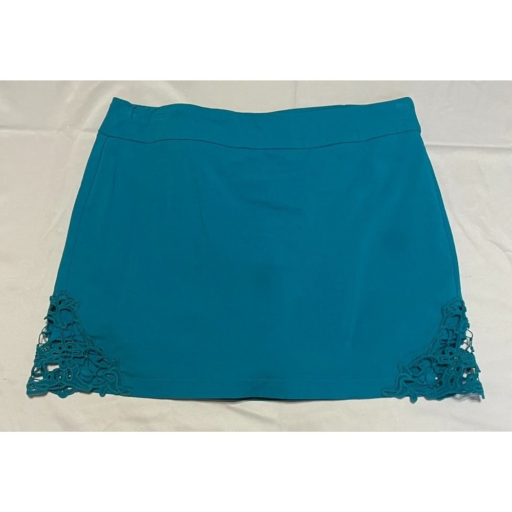 ATTYRE NEW YORK WOMENS SKORT SIZE 12P TEAL BLUE CROCHET HEM STRETCH‎